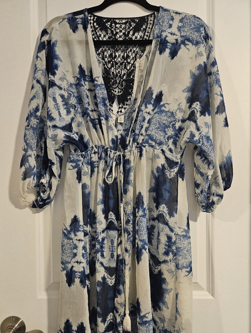 EST. 1946 Blue Boho Swim Cover Up Lace Back Tassel Size Medium
